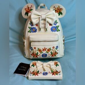 Loungefly x Disney Minnie Mouse Cream Backpack & Wallet with Floral Embroidery